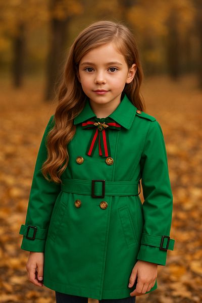 HÇ Hülya Çelik KİDSWEAR 2018 Girl's Trench Coat Green Trench Coat
