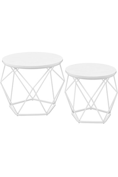 VASAGLE Set de 2 măsuțe de cafea rotunde, cadru din oțel și blat detașabil, 4...