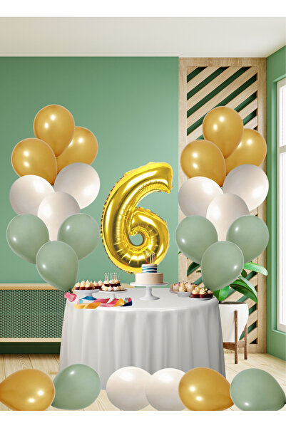 tedaks مجموعة عيد ميلادنا بعمر 6 سنوات ذات طابع أخضر عفن، بالونات ذهبية معدني...