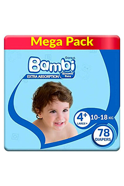 Bambi حفاضات سانيتا بيبي، مقاس ٤+، كبير، ١٠-١٨ كجم، عبوة ضخمة، ٧٨ حفاضة