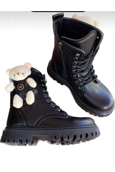 Wanetti Girl's Plush Teddy Bear Figure Orthopedic Sole Zipper Boots