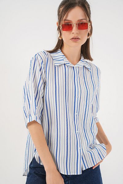 Bigdart Women's Striped Short Sleeve Shirt 20345 - Blue