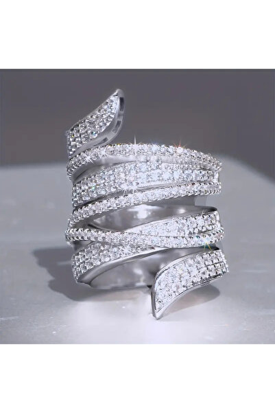 Choice 10 خواتم واسعة من Huitan T0403 Hyperbole للنساء بأشكال غير منتظمة ومرصعة بالكامل بحجر الزركونيا المكعب اللامع للنساء