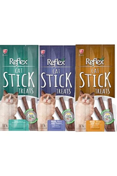 Reflex Stick Kedi Ödül Maması 3 Farklı Lezzet Kedi Ödül Çubuk Tavşan+Dana Etli+Kuzu Etli ve Kedi Otl