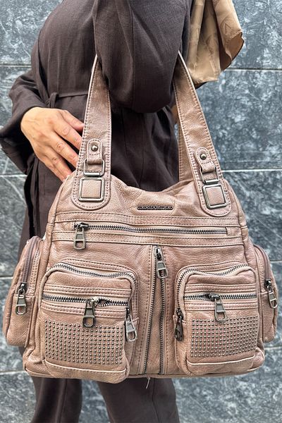 Just Polo Women's Multi-Compartment Soft Washed Leather Handle Cross Shoulder Bag