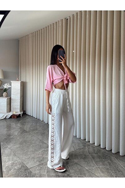 mydukkan.co Lace Detail Linen Trousers