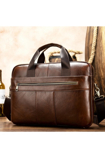 OEM Servietă bărbătească PFY, GT1306 Aryan, piele naturală, maro