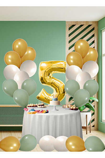 tedaks مجموعة عيد ميلادنا بعمر 5 سنوات ذات طابع أخضر عفن، بالونات ذهبية معدني...