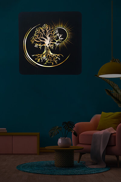 Genel Markalar Led Işıklı Ağaç Güneş Temalı Tablo Duvar Dekorlu Gece Lambası