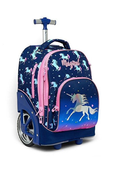 R&B Navy Blue Girls Trolley Bag W Pencil Pouch