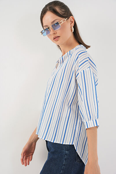 Bigdart Women's Striped Oversize Blouse 967 - Blue