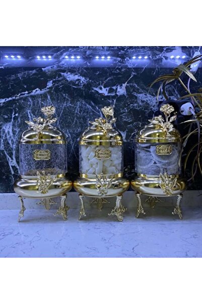 AZADE BAKIR GOLD PİRİNÇ JAPONGÜL LÜX KAVONOZ 3’LÜ SET