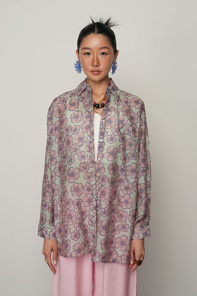 Orfeo Negro Women's Flower Patterned Oversize Cut Shirt