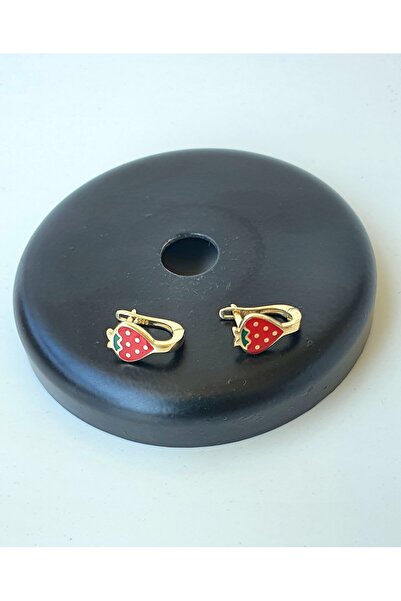 Goldlife jewellery Kız Çocuk Bebek Çilek Mineli 14 Ayar Küpe