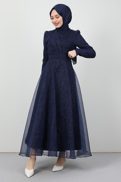 GİYZAMİLA Alara Hijab Evening Dress Navy Blue