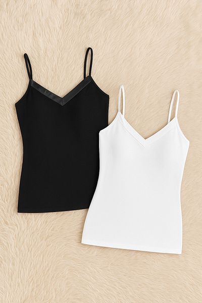 QKK Women's Modal Cotton Lycra Lace Detailed Strap 2-Piece Undershirt Q6K6K0T8Ka