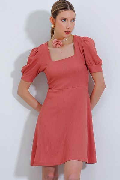 Merterium Women's Square Neck Knitted Dress Dusty Rose 1169