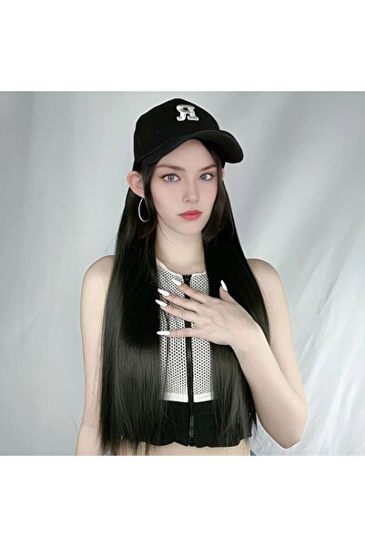 Generic R Standard Peaked Cap Wig, Long Straight Hair, Integrated Fiber Headgear