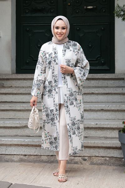 N.S NEVA STYLE Patterned Black Hijab Kimono 32121S