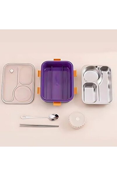 Twisoo Bear Family Stainless Steel Lunch Box, Stainless Steel Bento Box 3-Compartments, Multifunctio