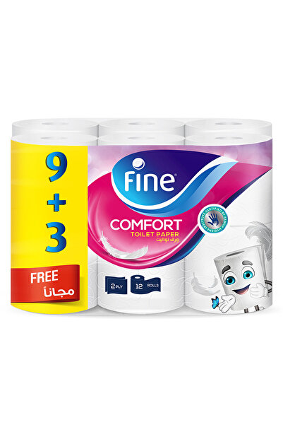 FINE مناديل حمام كومفورت، 200 ورقة، طبقتين، 12 لفة