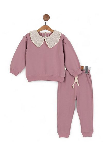 voyyo kids baby Baby Girl Seasonal Brode Collared Unprinted Basic Shoulder Ruffle Detailed Double Baby Girl Set