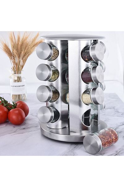 Choice Square stainless steel spice rack with a total of 16 spice jars