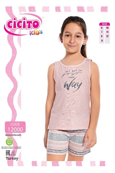 Cicito Girls' Cotton Crew Neck Short Sleeve Shorts Bottom-Top Set 12000