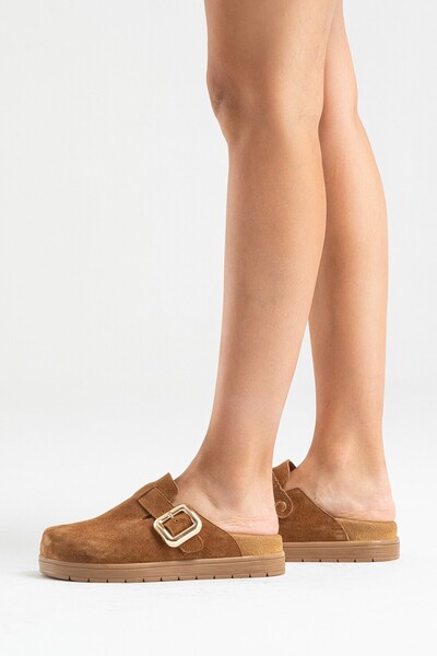 Zeynep Sıradağlı Elnad Women's Leather Slippers Tan Suede