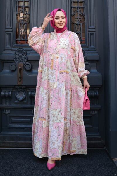 N.S NEVA STYLE Φόρεμα Hijab με σχέδιο σε πούδρα 710503PD