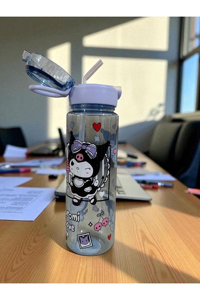 froyalife Cute Children's Water Bottle with Kuromi Figure and Straw - School Water Bottle 600ml