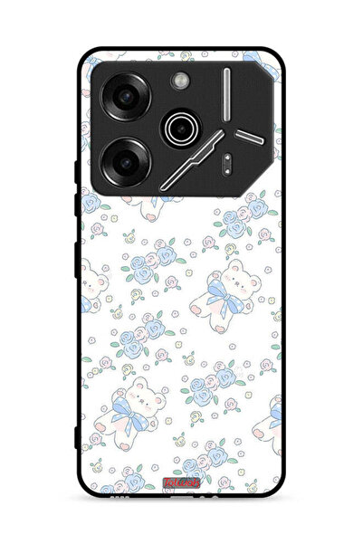 Tolwak غطاء حماية لهاتف تكنو بوفا 6 برو 5G، مزين بدب تيدي لطيف وزهور