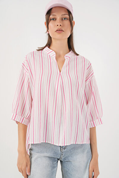 Bigdart Women's Striped Oversize Blouse 967 - Powder