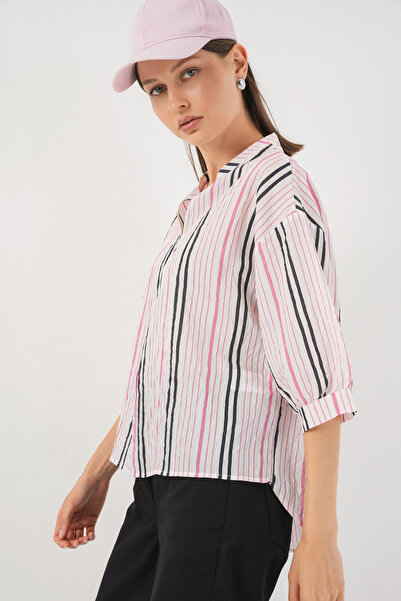 Bigdart Women's Striped Oversize Blouse 967 - Pink