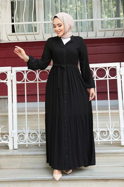 N.S NEVA STYLE Rochie hijab neagră cu nasturi 239202S