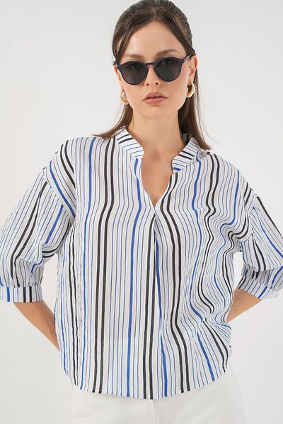 Bigdart Women's Striped Oversize Blouse 967 - Navy Blue
