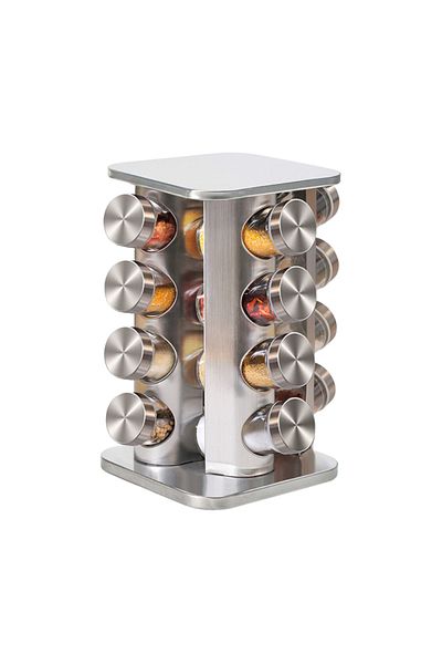 Choice Square stainless steel spice rack with a total of 16 spice jars
