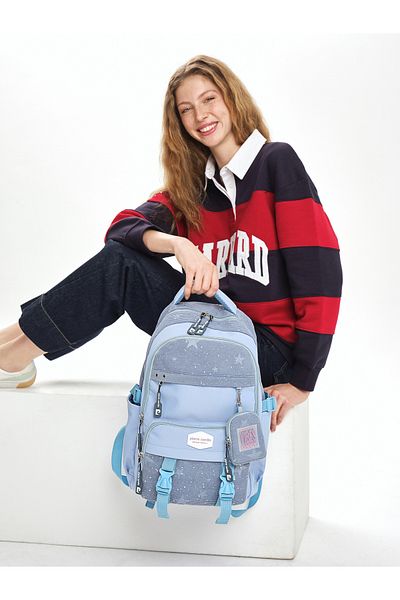 Pierre Cardin 2406-3000 School Bag with Pen Holder Waterproof Multi-Compartment Blue