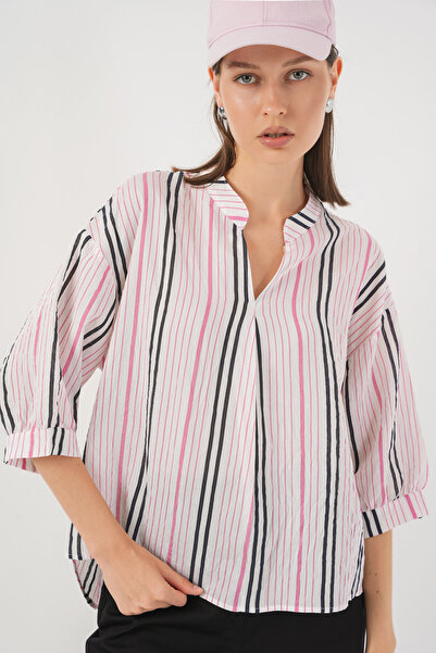 Bigdart Women's Striped Oversize Blouse 967 - Pink