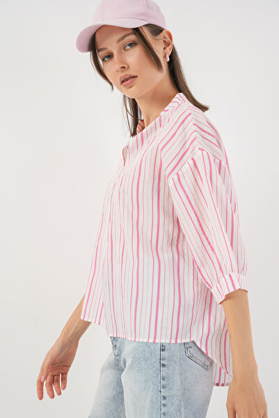 Bigdart Women's Striped Oversize Blouse 967 - Powder