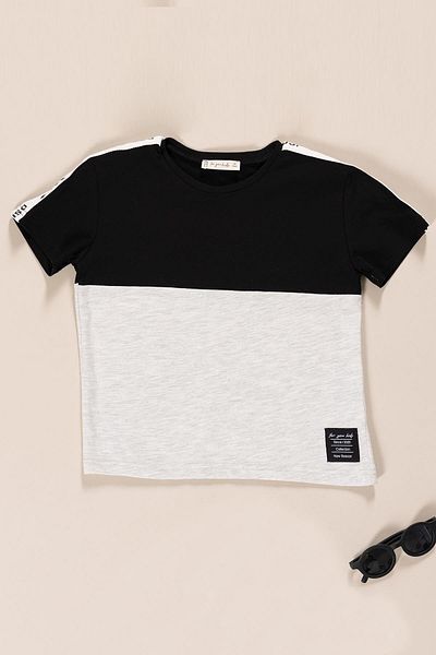 for you kids Boys' T-Shirt Shorts Set with Label and Shorts Side Baseball Print Detail |   Gray Black