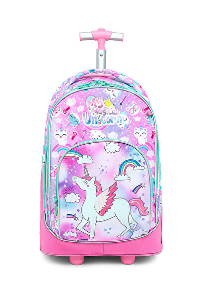 R&B Pink Girls Trolley Bag W Pencil Pouch