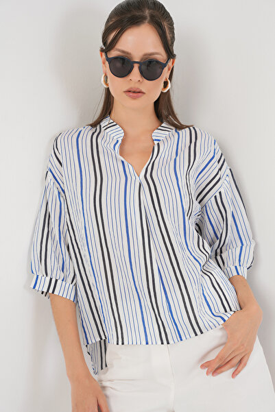 Bigdart Women's Striped Oversize Blouse 967 - Navy Blue