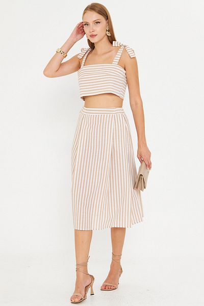armonika Women's Beige Bustier Skirt Double Set Arm-25Y001092