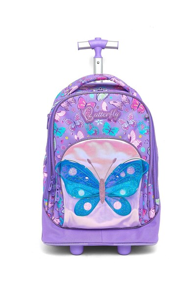 R&B Purple Girls Trolley Bag W Pencil Pouch