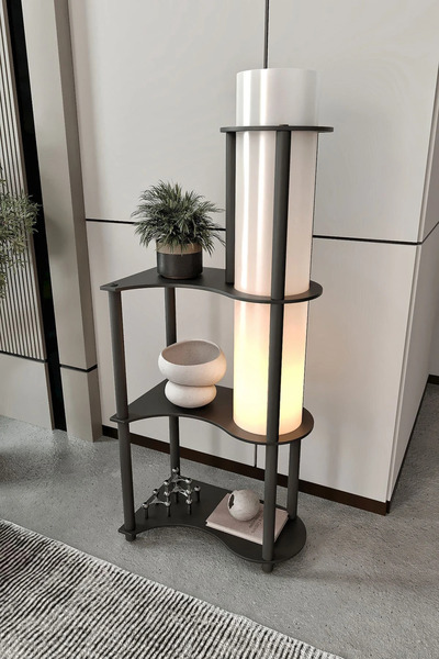 RAVILO Estilo Dor Dekoratif Raflı Lambader Siyah, 1. Sınıf MDF ve PVC Başlık