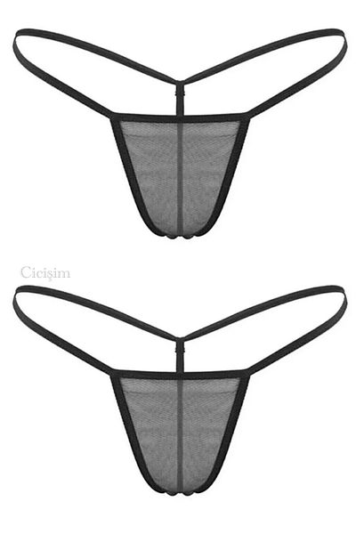 Cicişim Black 2-Piece Tulle See-Through String Thong Underwear