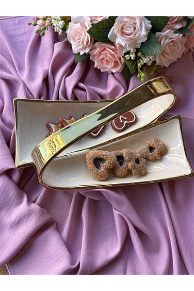 ROSSEV Dream Gold Rectangular Serving Plate with 2 Compartments 31cm