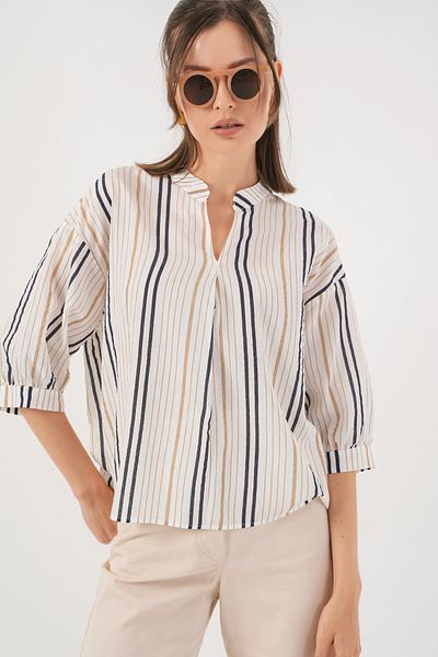 Bigdart Women's Striped Oversize Blouse 967 - Beige