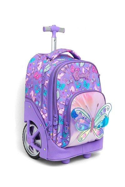 R&B Purple Girls Trolley Bag W Pencil Pouch